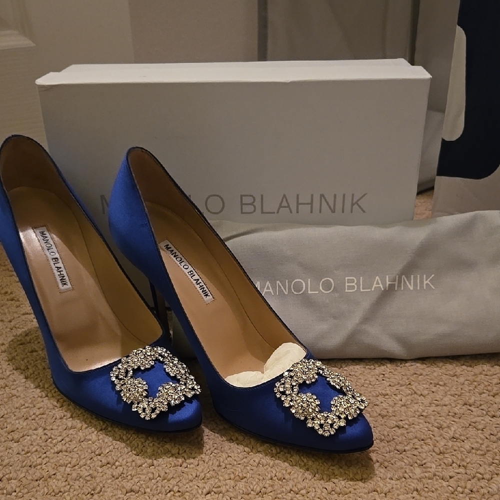 Manolo Blahnik Blue Heels with Ornate Embellishments